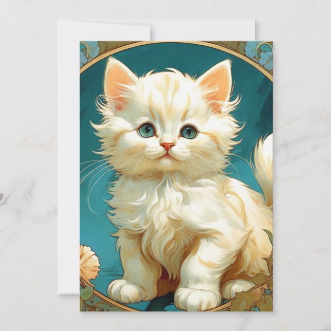 Invitation Art Nouveau Chat Blanc d'Alphonse Mucha (Devant)