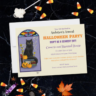 Invitation Art Nouveau Chat Noir Citrouille Violet Automne Ja