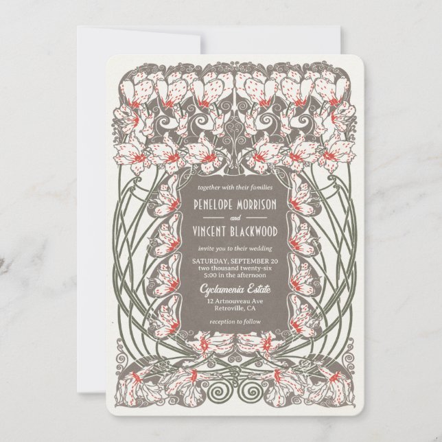 Invitation Art Nouveau Cyclamen Elegance Mariage (Devant)