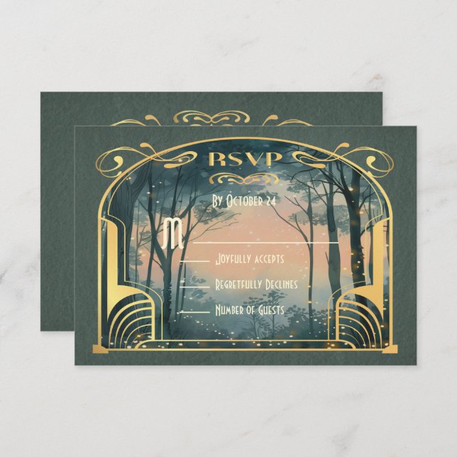 Invitation Art nouveau de la forêt enchantée RSVP (Devant / Derrière)