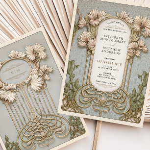 Invitation Art Nouveau élégant Floral Motif Mariage