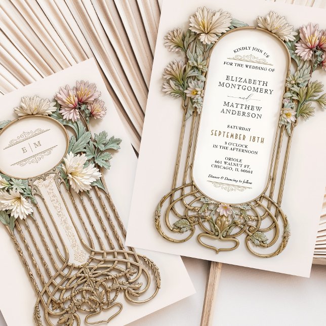 Invitation Art Nouveau élégant Floral Motif Mariage (Créateur téléchargé)