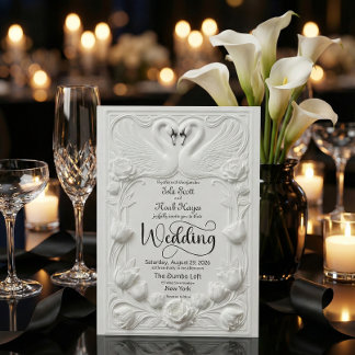 Invitation Art Nouveau Faux Embossed Swan Wedding