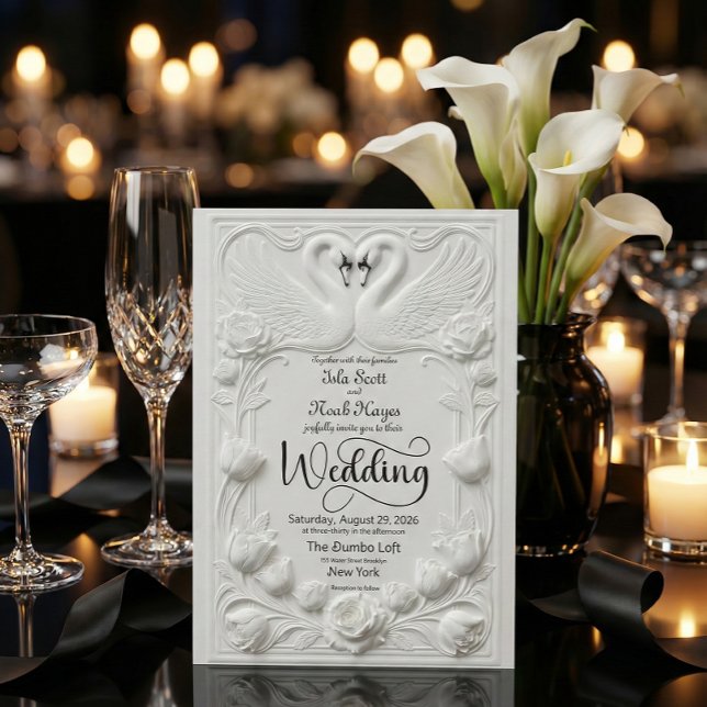 Invitation Art Nouveau Faux Embossed Swan Wedding (Créateur téléchargé)
