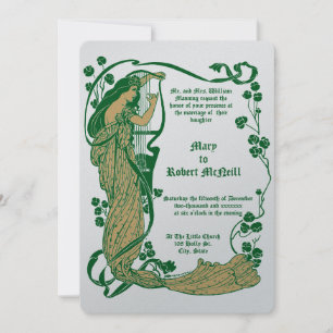 Invitation Art Nouveau Femme & Harpe en Mariage
