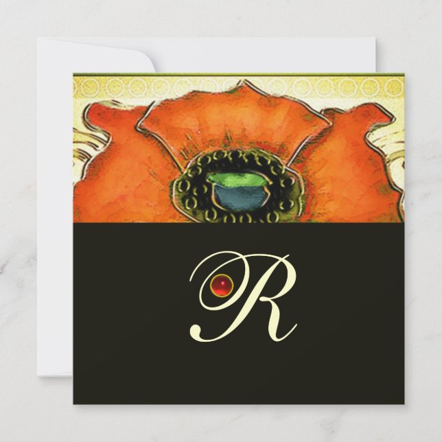 INVITATION ART NOUVEAU  FLEUR DE COQUELICOT ROUGE VERT STYLIS (Devant)