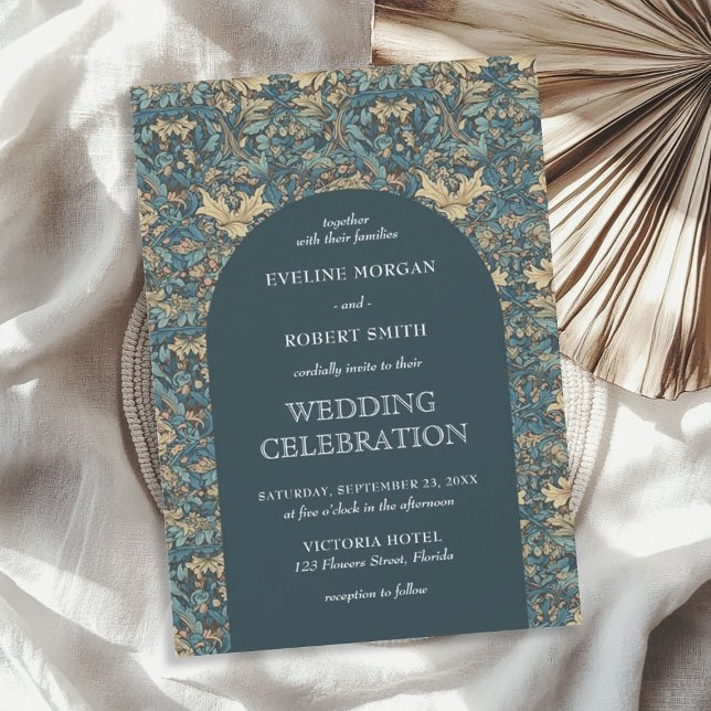 Invitation Art Nouveau fleuri tendance William Morris mariage (Trendy floral Art Nouveau William Morris wedding Invitation)