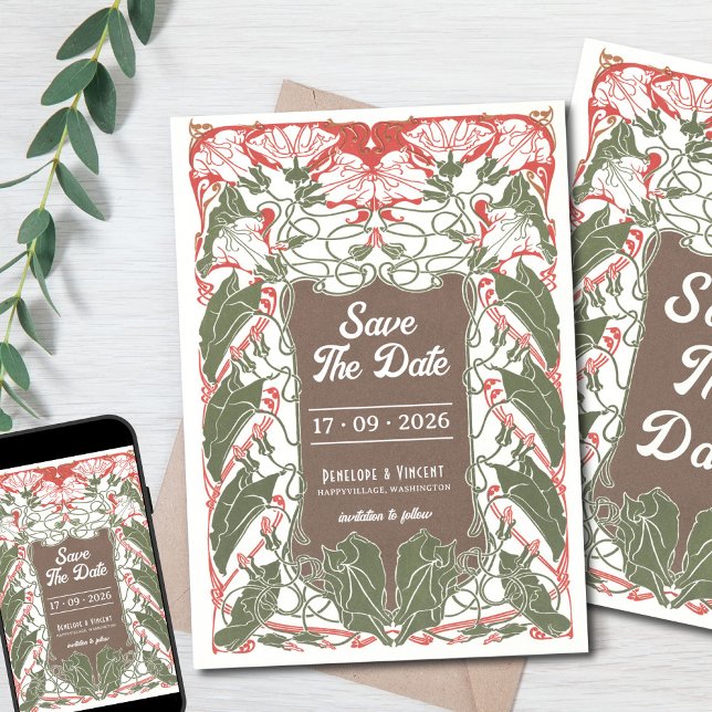 Invitation Art Nouveau Floral Elégance 2 Enregistrer la date (Créateur téléchargé)