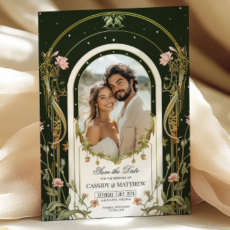 Invitation Art nouveau floral élégant Enregistrer la date Pho