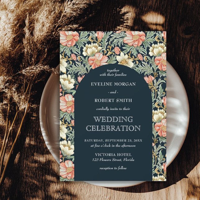 Invitation Art Nouveau floral moderne William Morris mariage (Modern floral Art Nouveau William Morris wedding Invitation)