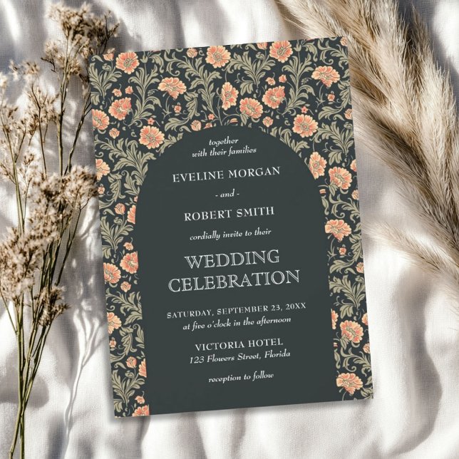Invitation Art Nouveau floral rétro William Morris mariage (Retro floral Art Nouveau William Morris wedding Invitation)