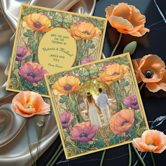 Invitation Art Nouveau Floral Save the Date Photo (Créateur téléchargé)