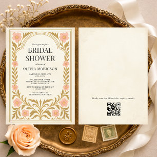 Invitation Art Nouveau floral Victorian Code QR Shower de mar