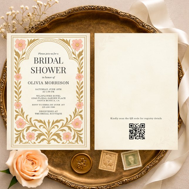 Invitation Art Nouveau floral Victorian Code QR Shower de mar (Créateur téléchargé)