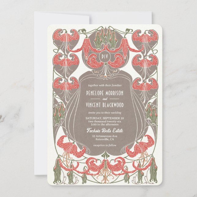 Invitation Art Nouveau Fuchsia Elegance Mariage (Devant)