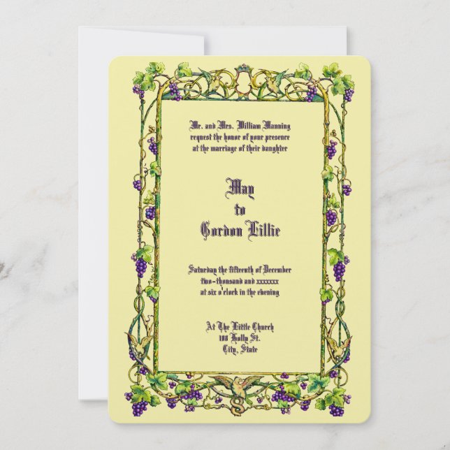 Invitation Art Nouveau Grapevine & Doves Border Wedding (Devant)