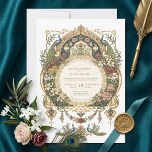 Invitation Art Nouveau Islamique Paon Mariage Musulman Vintag