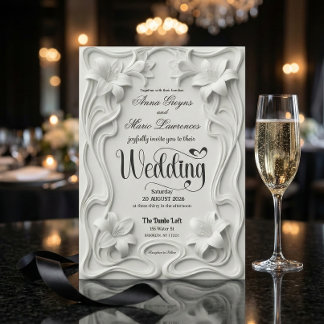 Invitation Art Nouveau Ivory Lily Faux Relief Garden Wedding 