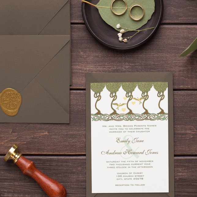 Invitation Art Nouveau Jaune Inséparable Vintage Mariage (Créateur téléchargé)