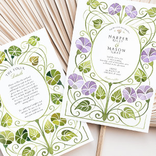 Invitation Art Nouveau Lavande Verdure Mariage de feuillage