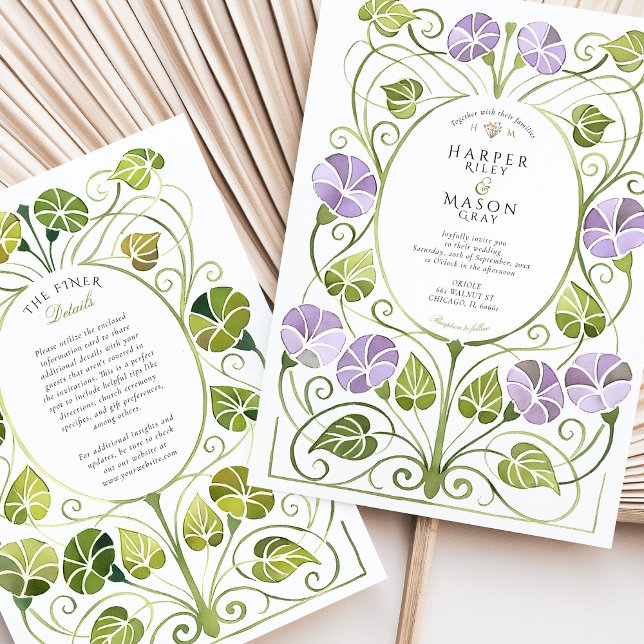 Invitation Art Nouveau Lavande Verdure Mariage de feuillage (Créateur téléchargé)
