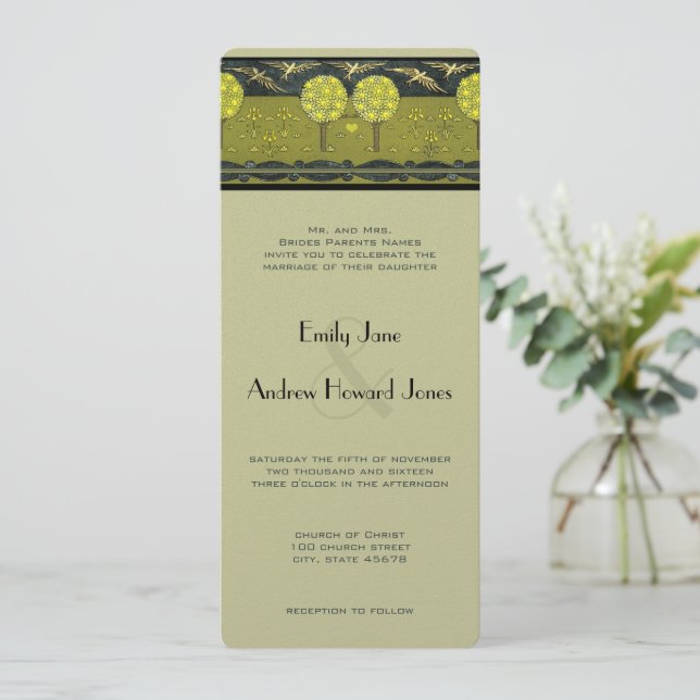 Invitation Art Nouveau Lemon Tree Orchard Lovebird Mariage (Debout devant)