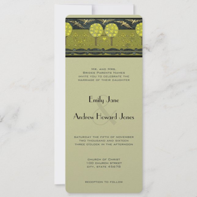 Invitation Art Nouveau Lemon Tree Orchard Lovebird Mariage (Devant)