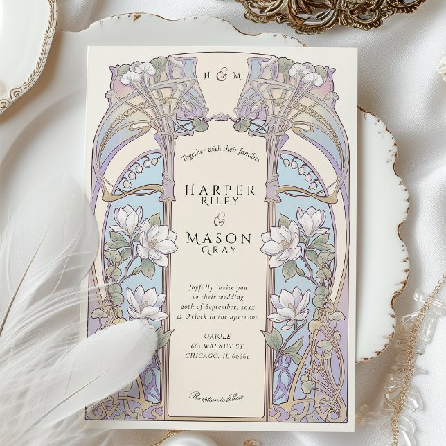 Invitation Art Nouveau Magnolia Floral Wedding and Details (Créateur téléchargé)