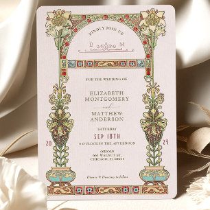 Invitation Art Nouveau Mariage Gold Pastel Arch