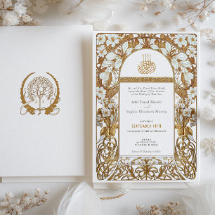 Invitation Art Nouveau Mariage Islamique Or Crème Florales