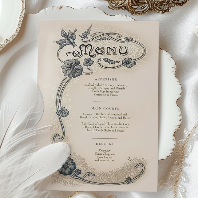 Invitation Art Nouveau Mariage Menu Card Élégance (Créateur téléchargé)