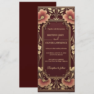 Invitation Art Nouveau Mucha vintage bordeaux Fleurs Mariage