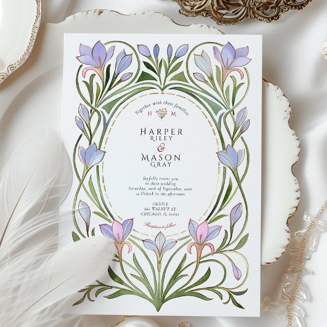 Invitation Art Nouveau Périwinkle Mariage Floral Bleu (Créateur téléchargé)