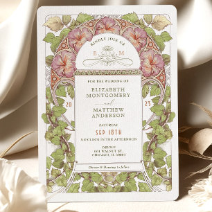 Invitation Art Nouveau Pétales de Pétunia Rose par Mucha pour