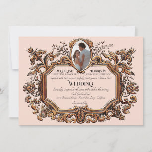 Invitation Art Nouveau Rococo Elégant Mariage photo rose or