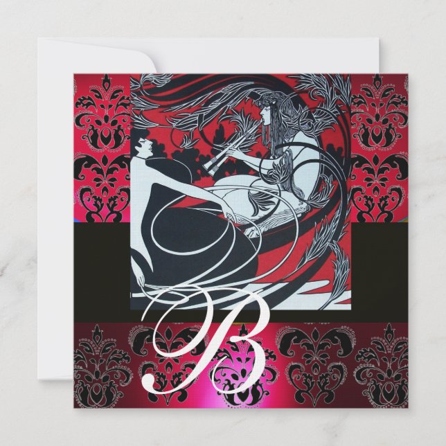 Invitation ART NOUVEAU ROUGE NOIR BLANC DOMMASQUE MONOGRAM, r (Devant)
