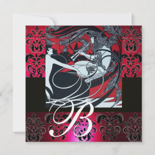 Invitation ART NOUVEAU ROUGE NOIR BLANC DOMMASQUE MONOGRAM, r