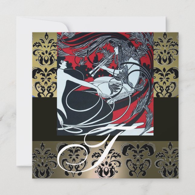 INVITATION ART NOUVEAU ROUGE NOIR GRAY BLANC DOMMASQUE MONOGR (Devant)