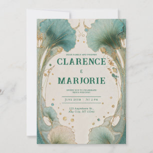 Invitation Art Nouveau sarcelle or feuille de ginkgo de maria
