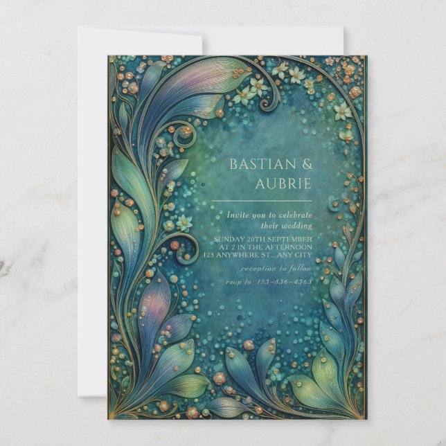 Invitation Art Nouveau Swirling Foliage Antique Wedding (Devant)