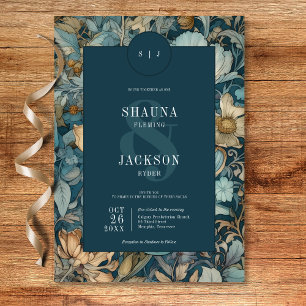 Invitation Art Nouveau Turquoise William Morris Floral Mariag
