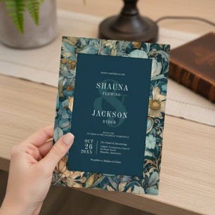 Invitation Art Nouveau Turquoise William Morris Floral Mariag