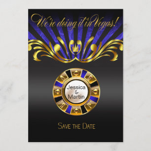 Invitation Art Nouveau Vegas Date à Sauvegarder   or bleu