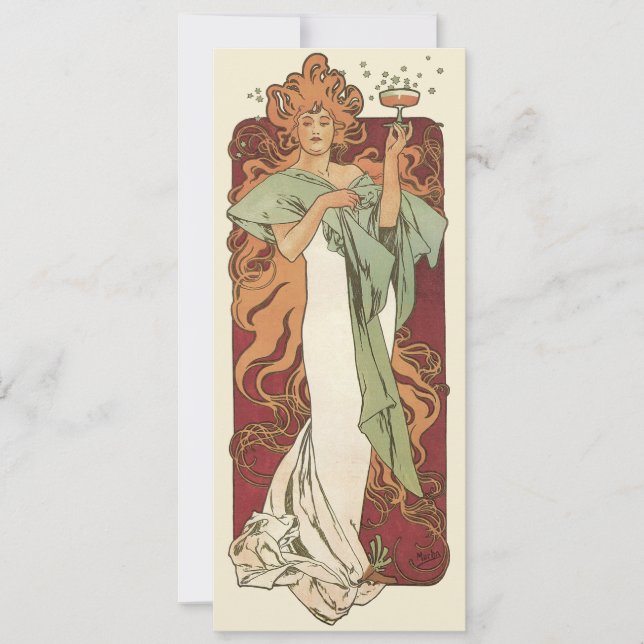 Invitation Art Nouveau vintage, Champagne par Alphonse Mucha (Devant)