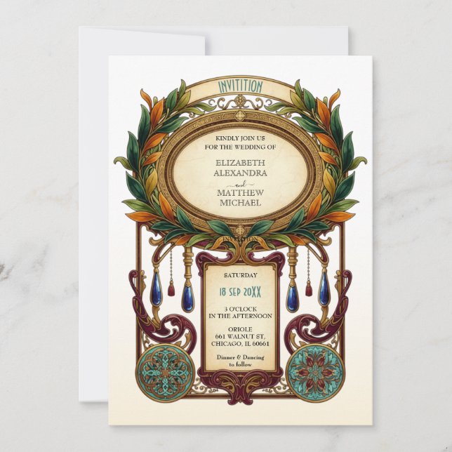 Invitation Art Nouveau Vintage Oval Frame Wedding (Devant)
