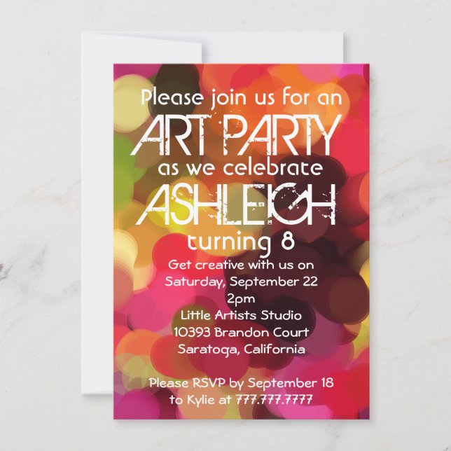 Invitation Art Paint Party Anniversaire (Devant)