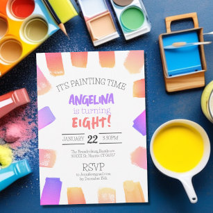 Invitation Art Paint Party Anniversaire Rainbow Brush Stroke