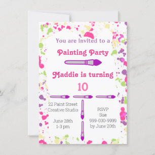 Invitation Art Painting Party rose et violet