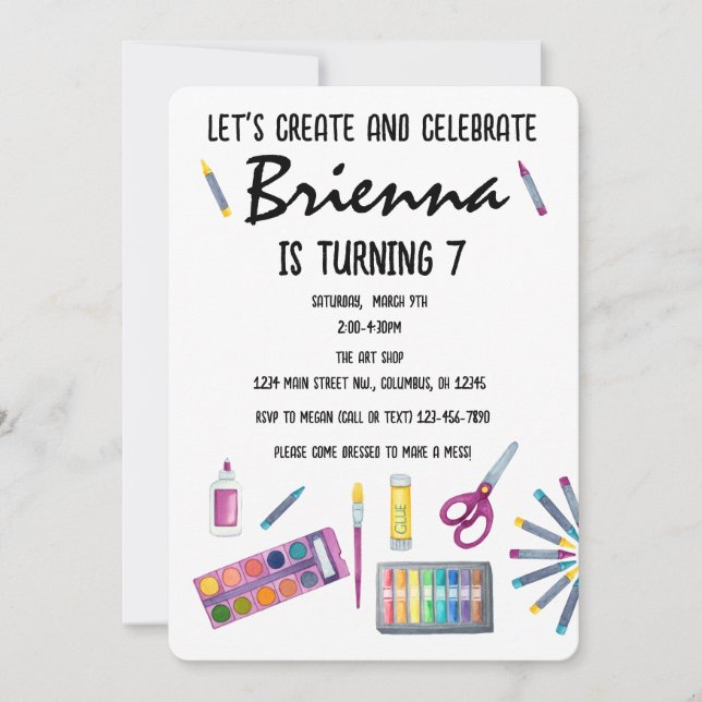Invitation Art Party Peinture Artisanat Party pour filles (Devant)