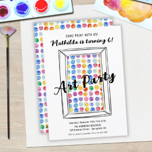 Invitation Art Party Rainbow Pois peinture pour enfants Anniv